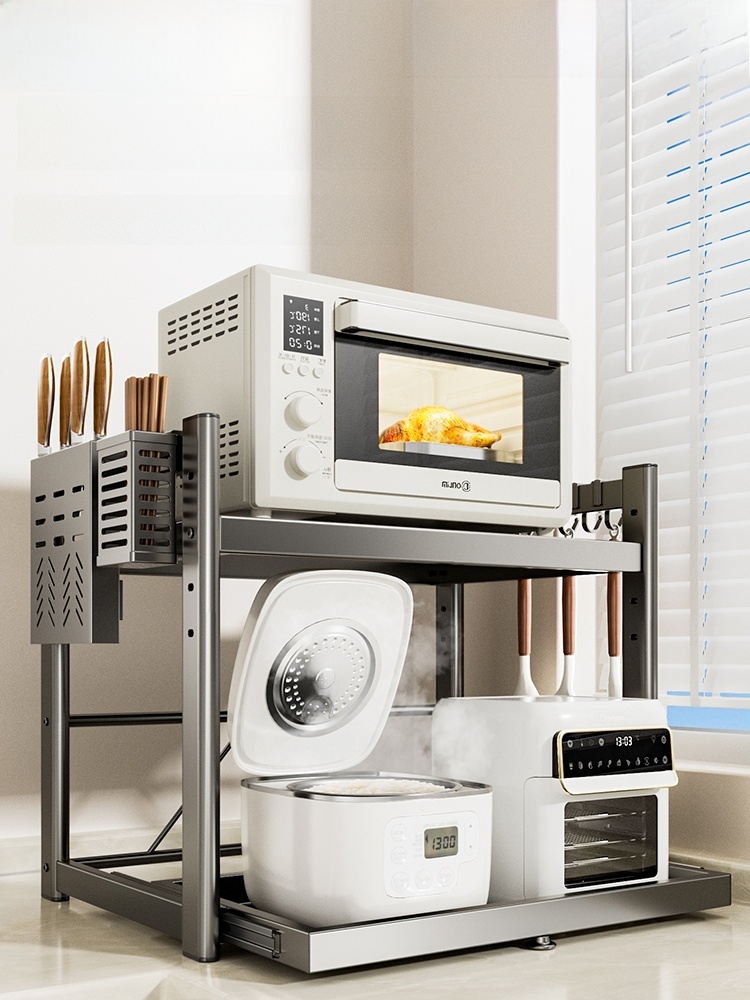 Microwave Oven Rack Pull-out Kitchen Rice Cooker Rack Table Top For Home Multi-Functional Electrical Appliances Oven Storage Rack