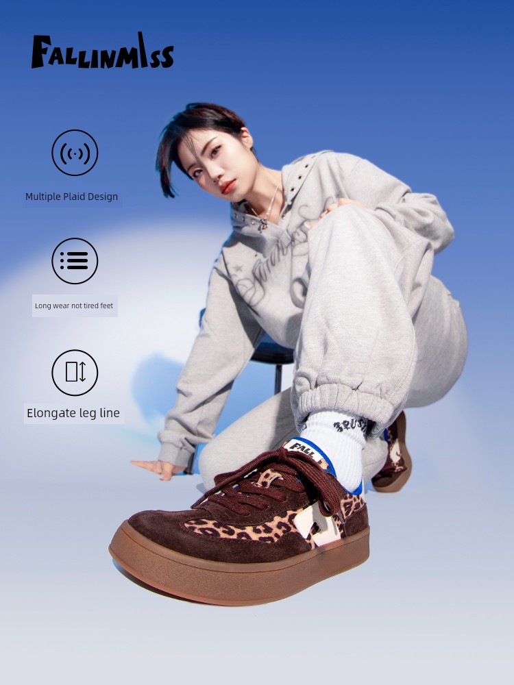 Non-Mystery Platform German Training Shoes Women 2024 Autumn New Retro American Leopard Print Board Shoes Fashion Trendy Cool Casual Shoes Women