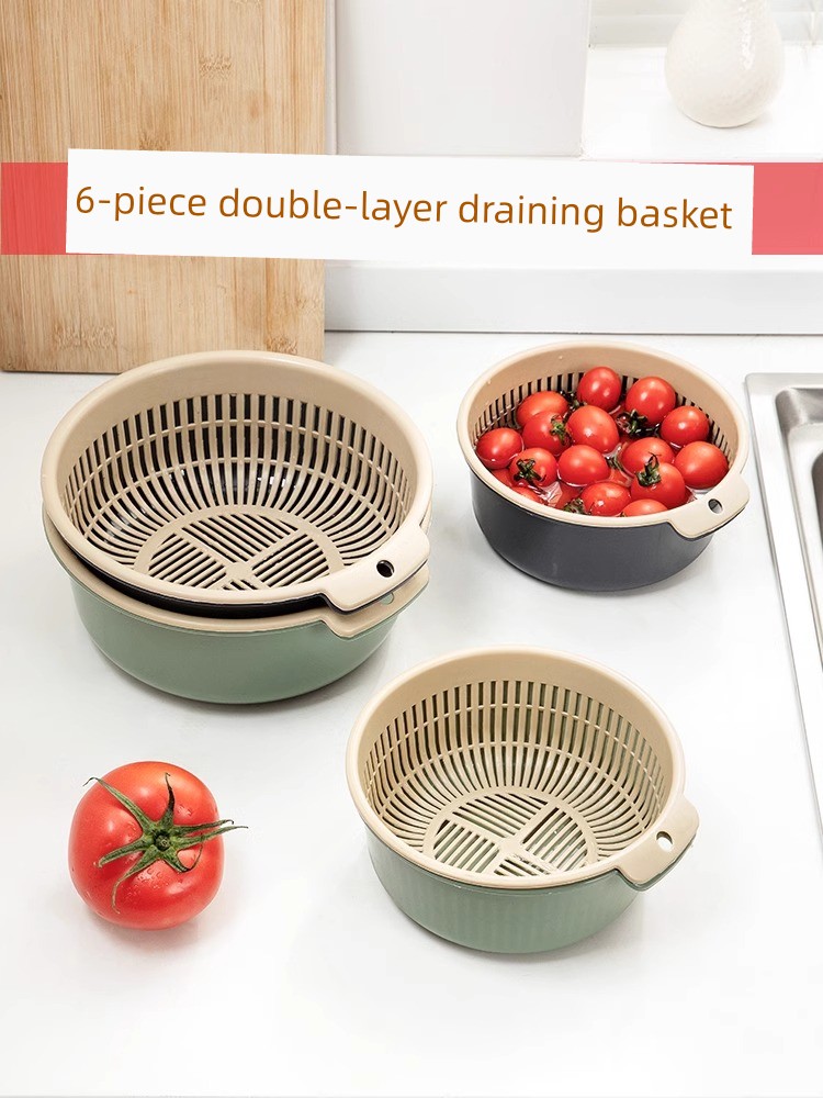 Double Layer Cut Out Fruit Basin Wash Fruit Drain Basket Household Fruit Baskets Creative Plastic Vegetable Basket Kitchen Vegetable Washing YF