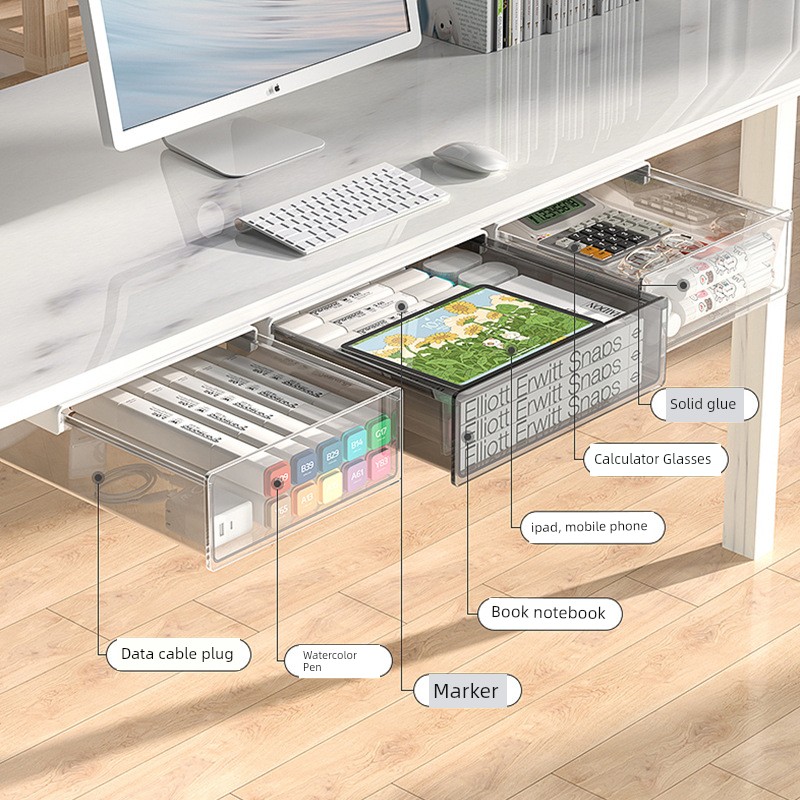 Hidden Table Drawer Box Storage Box Desktop Station Handy Gadget Large Capacity Office Table Bottom Invisible Storage Box