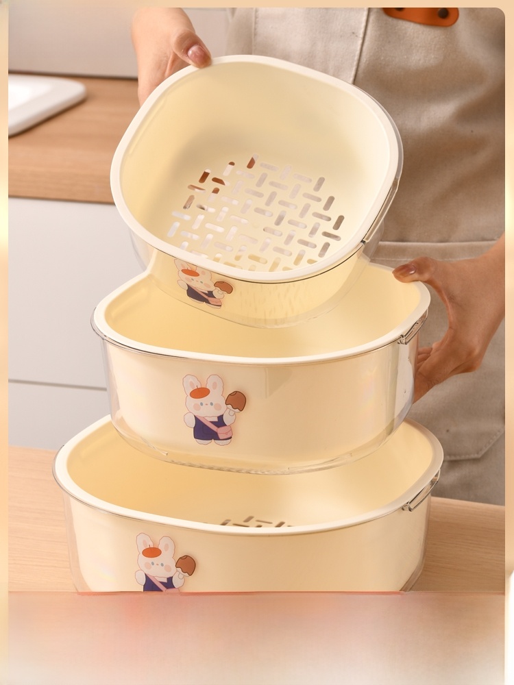 Double-Layer Vegetable Washing Basket Draining Basket Kitchen For Home Plastic Fruit Plate Living Room Vegetable Basket Vegetable Basket Storage Accessible Luxury Square