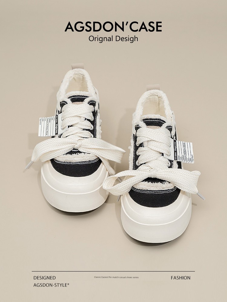 Augusto Thick Sole Canvas Shoes Women's 2024 New Arrival Spring Best Selling White Shoes Niche Style Beggar Shoes Breathable Skate Shoes