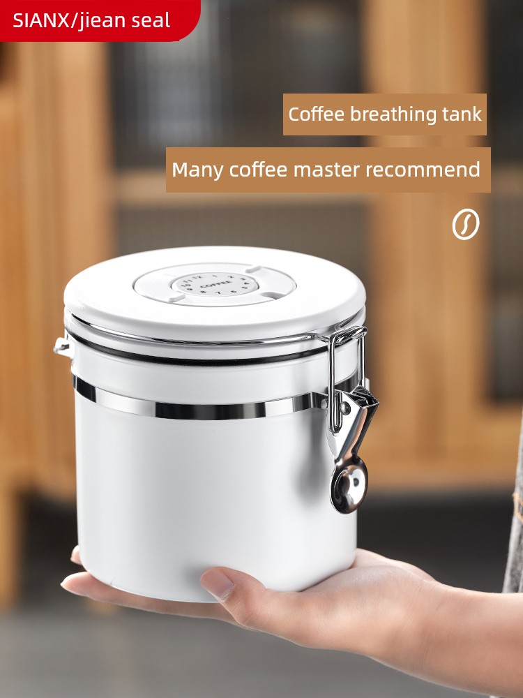 Coffee Bean Storage Jar Stainless Steel Ground Coffee Sealed Jar Coffee Appliance One-Way Exhaust Storage Storage Bean Storage Jar