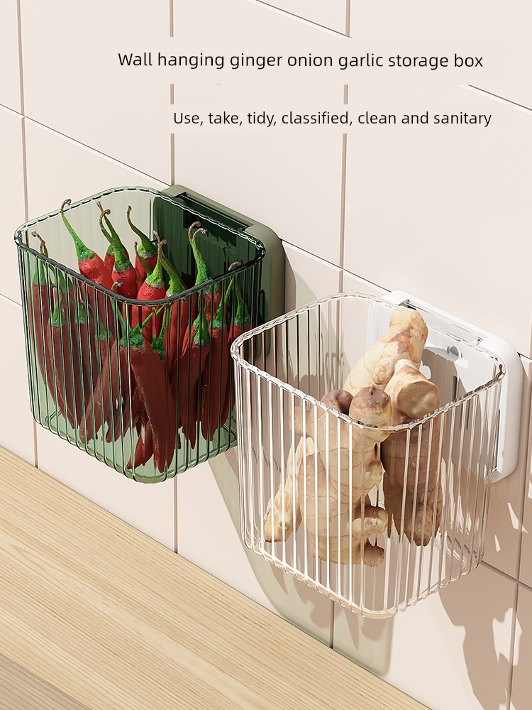 Kitchen Onion, Ginger and Garlic Storage Rack Punch-Free Wall-Mounted Vegetable Basket Ginger and Garlic Storage Basket For Home Storage Box Handy Gadget