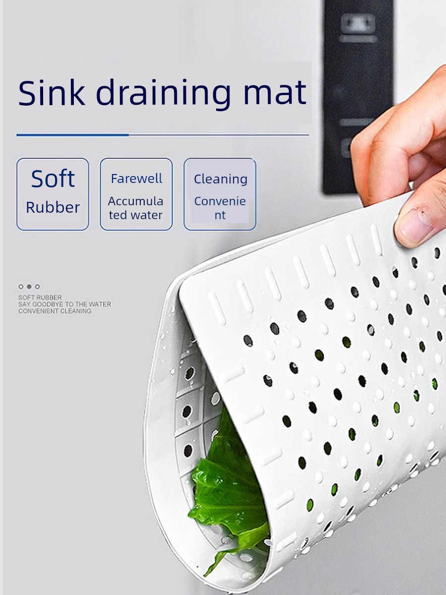 Kitchen Sink Water Draining Pad Square Rubber Heat Proof Mat Vegetable Washing Fruit Sink Anti-Blocking Mat Cut Out Non-Slip Mat