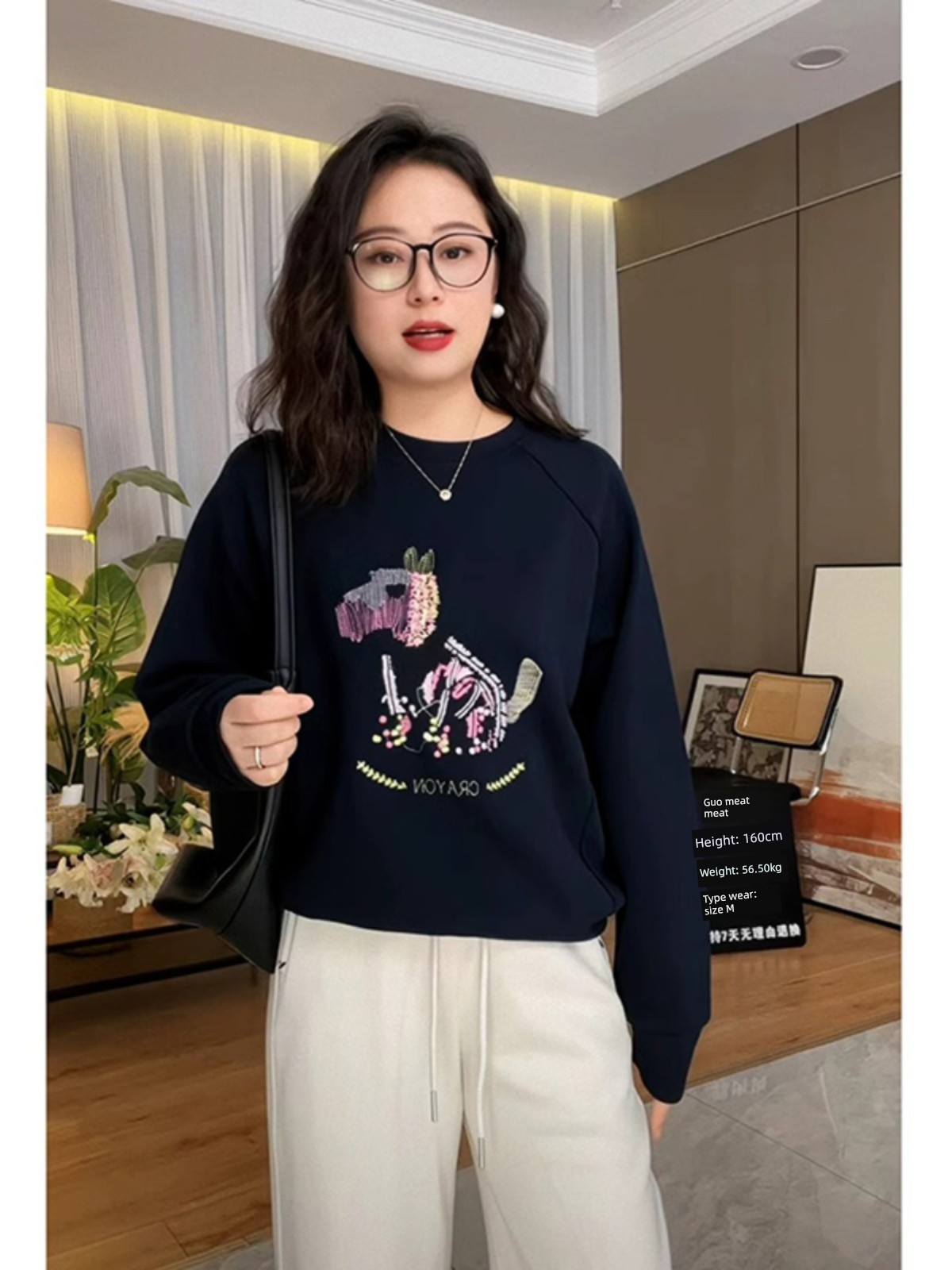 Fun Cartoon Printed Crew Neck Sweatshirt Female Early Autumn 2025 New Arrival Best Selling Loose Casual Velvet Padded Thickened Top