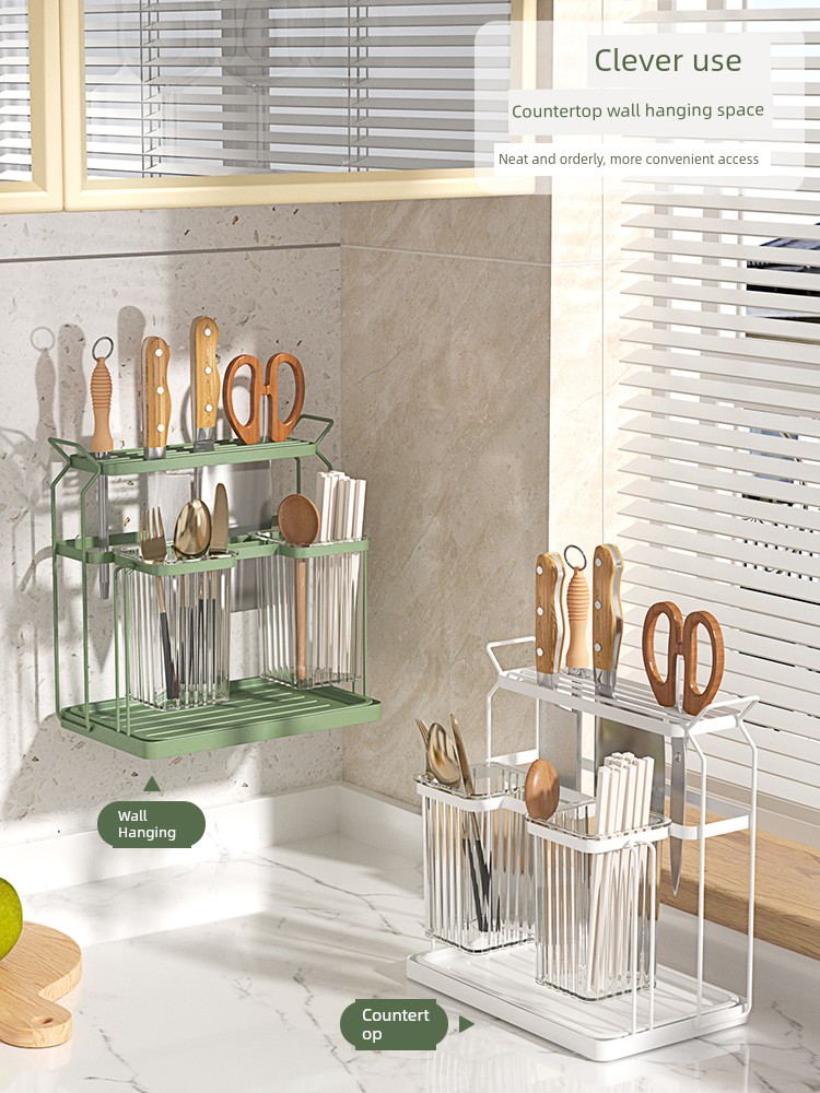 Jujiajia Chopstick Canister Knife Holder For Home Kitchen Chopsticks Spoon Tableware Draining Wall-Mounted Storage Rack Storage Box Chopsticks Cage