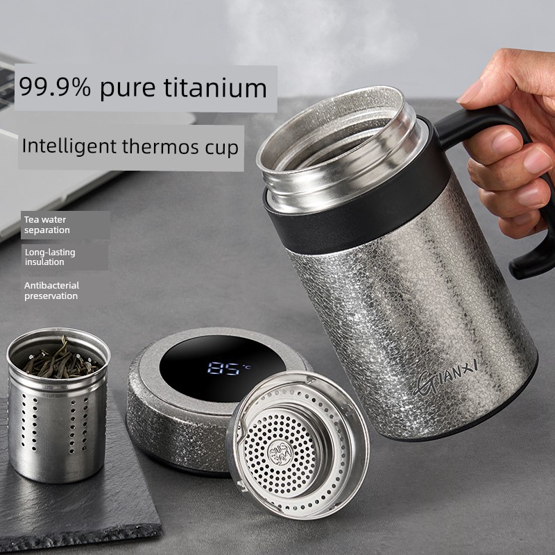 Jie'an Xi Pure Titanium Vacuum Cup Men Tea Brewing Cup with Handle Girls Large Capacity Office Warm-Keeping Water Cup