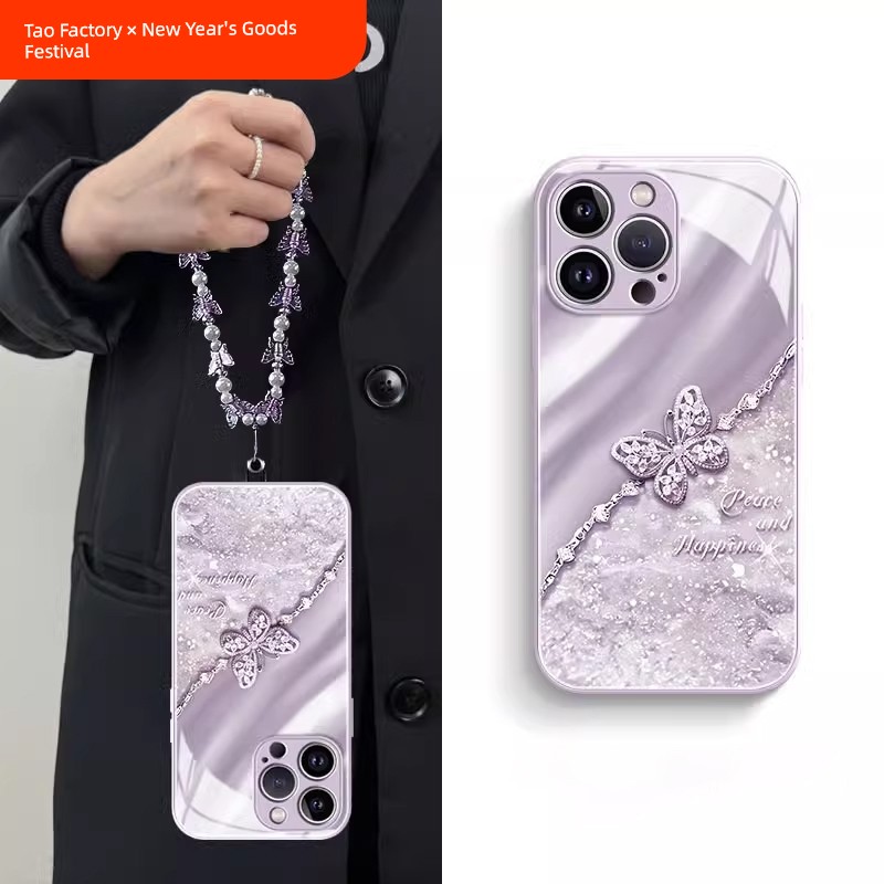 Apple Luxury Glass Protective Cover with Lanyard Phone Case