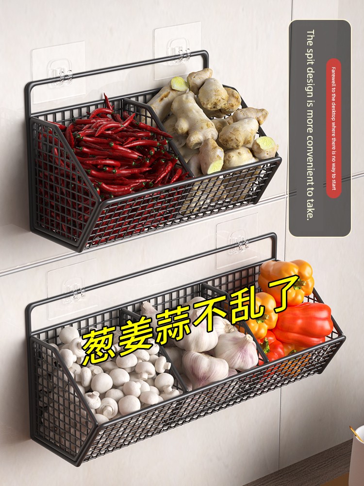 Kitchen Storage Rack Onion, Ginger and Garlic Storage Storage Basket Draining Rack Seasoning Bathroom Wall-Mounted Punch-Free Vegetable Basket