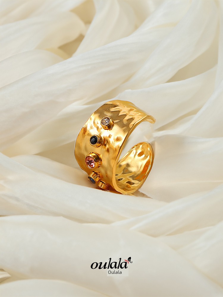INS Internet Celebrity Women's Color Crystal 18K Gold Plated Ring