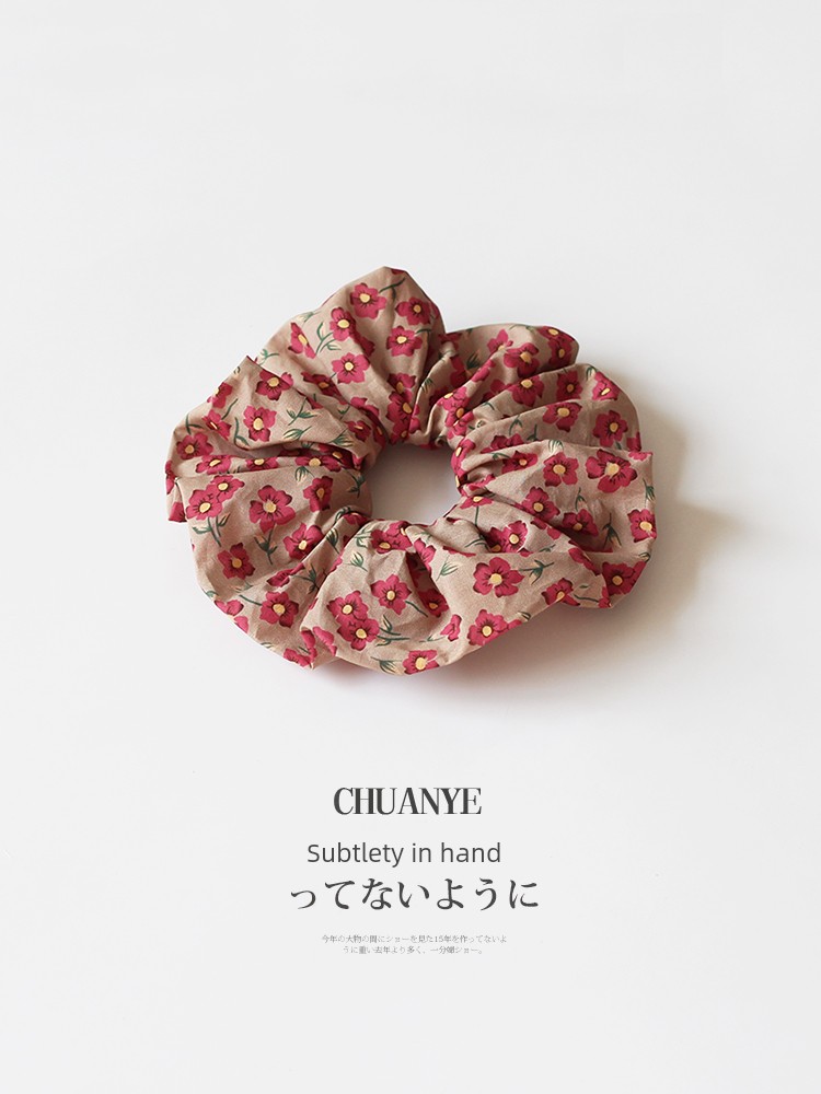 Kawano French Simplicity Fabric Floral Large Intestine Hair Band Female Elastic Rubber Band Balls Head Rope Headdress Hair Rope