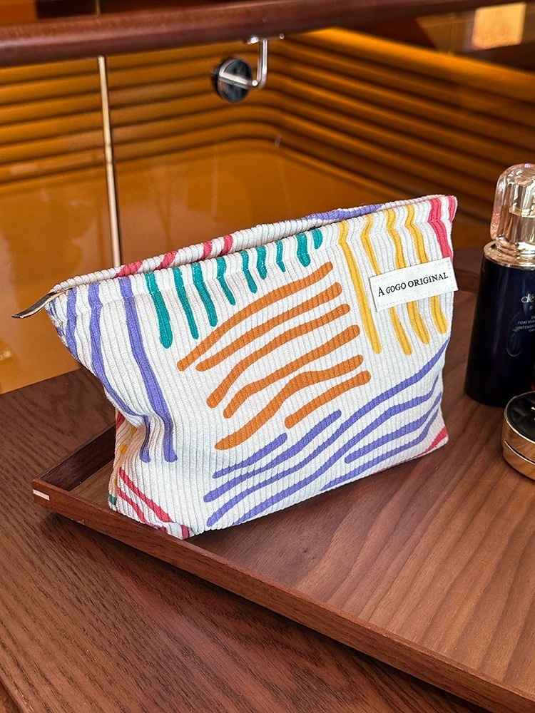 INS Niche Style Canvas Bag Contrast Color Striped Make-up Bag Portable Travel Travel Skin Care Products Buggy Bag Wash Bag
