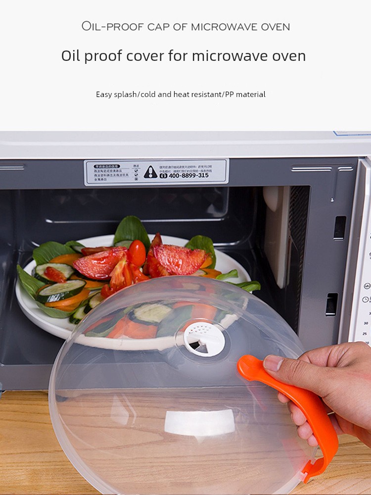 Microwave Oven Oil-Proof Cover with Handle Splash-Proof High Temperature Resistant Food Grade Fresh Cover Dedicated for Heating Transparent Hot Dishes Cover