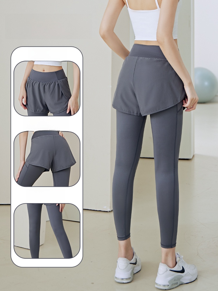 Fake Two-Piece Breathable plus Size Outwear Workout Clothes Yoga Pants