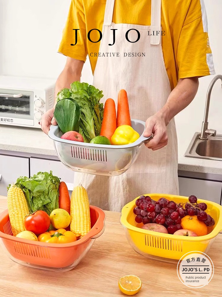 Jojo's L. Pd. Mr. Grocery. Double-Layer Drain Basket For Home Kitchen Vegetable Washing Rice Washing Plastic | Water Shadow