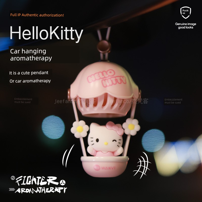 Genuine Goods Hello Kitty Hot Air Balloon Car Aromatherapy Rearview Mirror Decoration Classy Car Hanging Decorations Pendant Girl Pendant