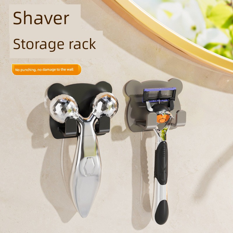 Cute Bear Storage Rack Punch-Free Razor Hook Electric Wire Plugs Bathroom Cartoon Wall Hanging Self-Adhesive Hook