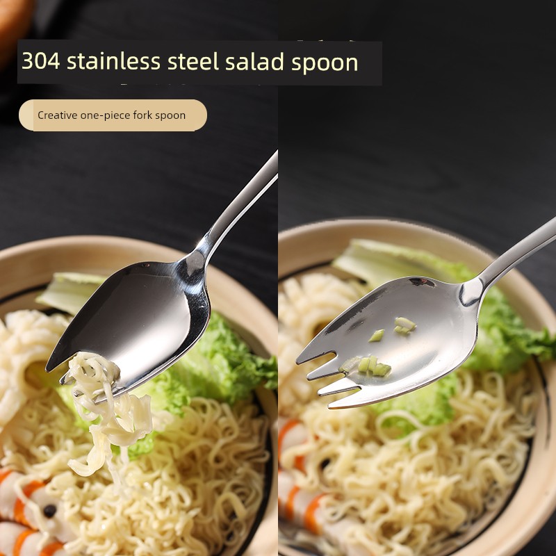 304 Stainless Steel Dual Purpose Spork One-Piece Long Handle Creative Salad Salad Spoon Dessert Fruit Fork Dinner Fork Tableware