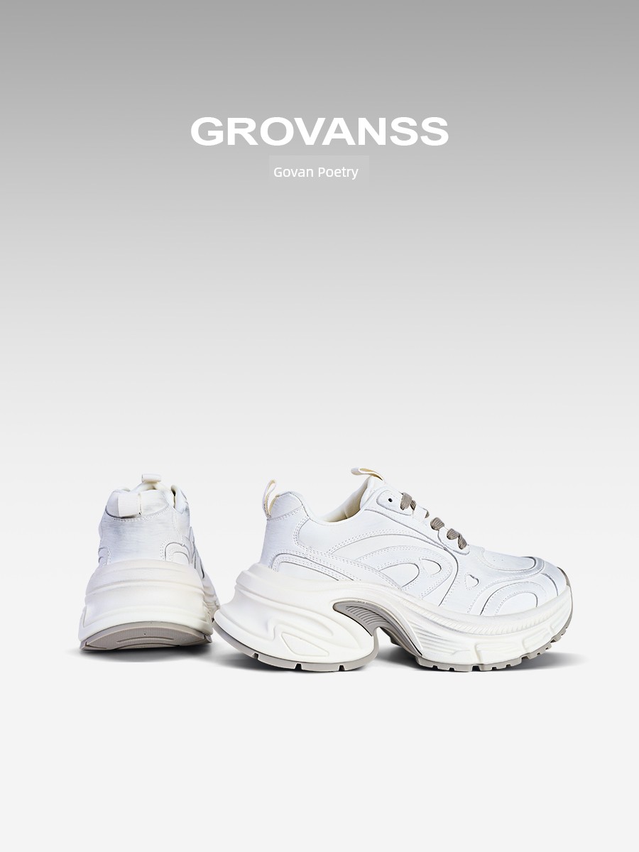 Goldfarm Poetry Thick Sole Small Man Elevator Wild Dad Shoes 2025 Special-Interest Design Genuine Leather Distressed Lace-up Casual Shoes