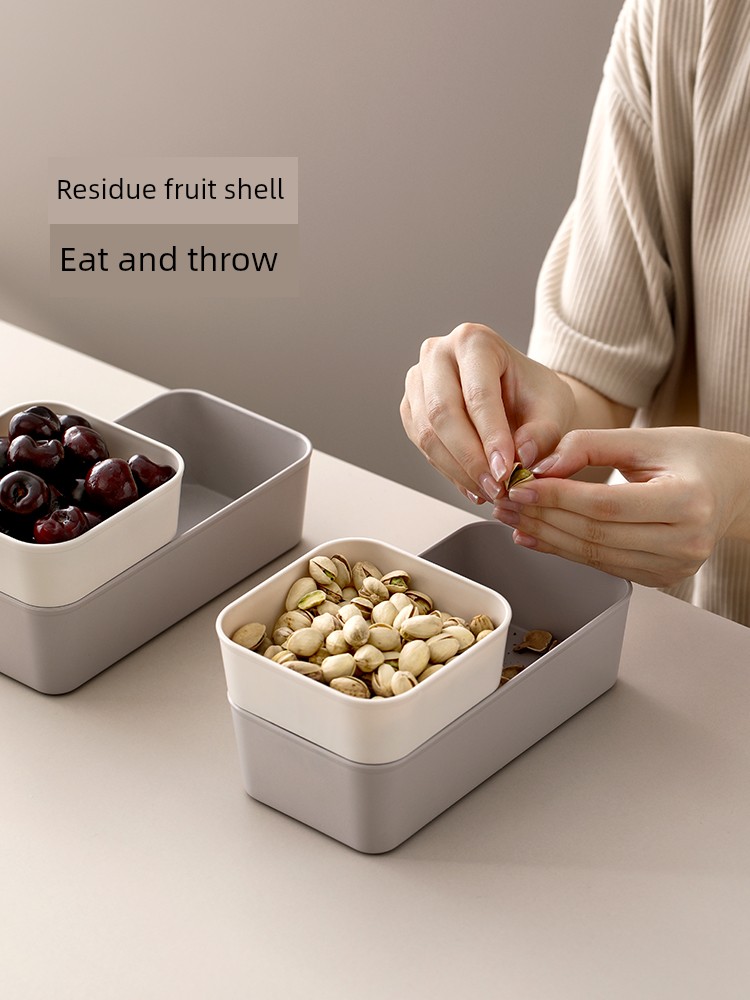 Fasola Double-Layer Drain Basket Snack Box Fruit Plate Living Room Candy Box Household Fruit Plate Peel Plate Vegetable Washing Basket