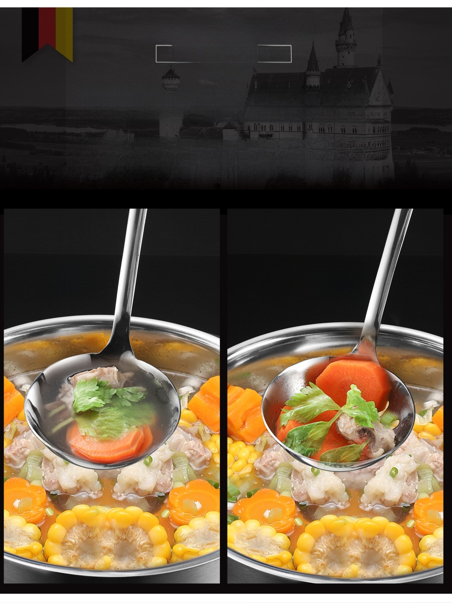 For Home 304 Food Grade Stainless Steel Long Handle Hot Pot Spoon Soup Spoon Colander Suit Large Soup Spoon Fried