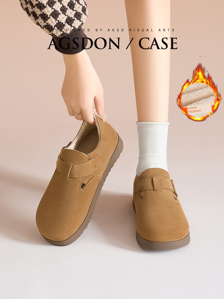 Augusto Fleece-lined Birkenstock Women 2024 New Autumn and Winter Genuine Leather All-Inclusive Slip-on Plush Boken Cotton Shoes