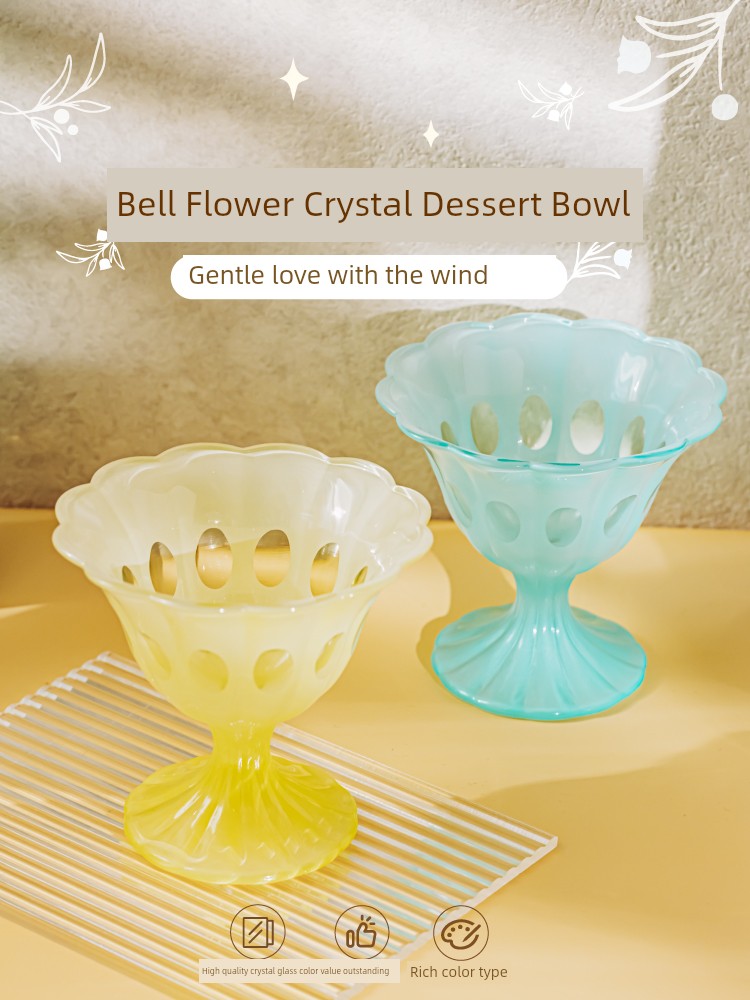 Tree Can Wind Bell Flower High Foot Dessert Bowl Good-looking French Crystal Glass Ice Cream Fancy Creative and Refined