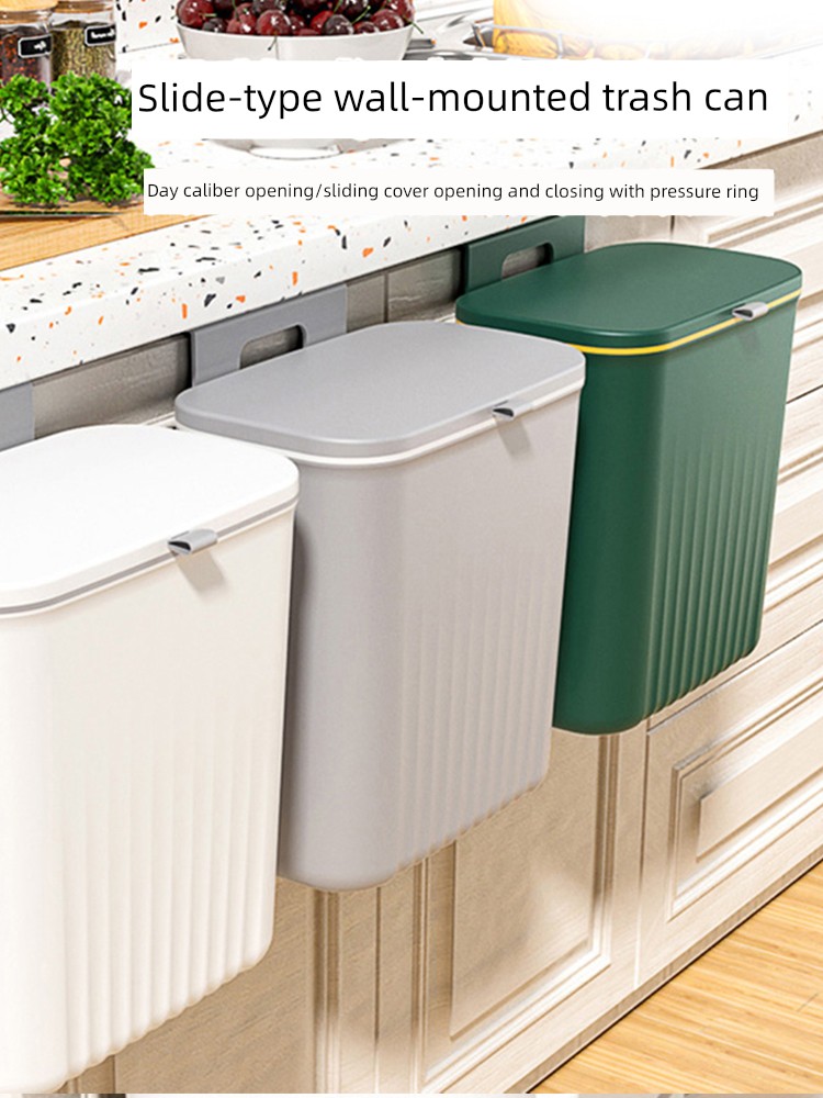 New Style Wall-Mounted Non-Perforated Kitchen Waste Bin with Sliding Cover