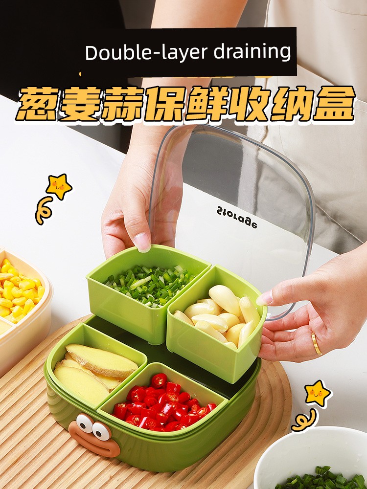 Chopped Green Onion Ginger and Garlic Crisper Food Grade Draining Food Preparation Refrigerator Special Seasoning Pack Ginger Slice Minced Garlic Storage Box Small