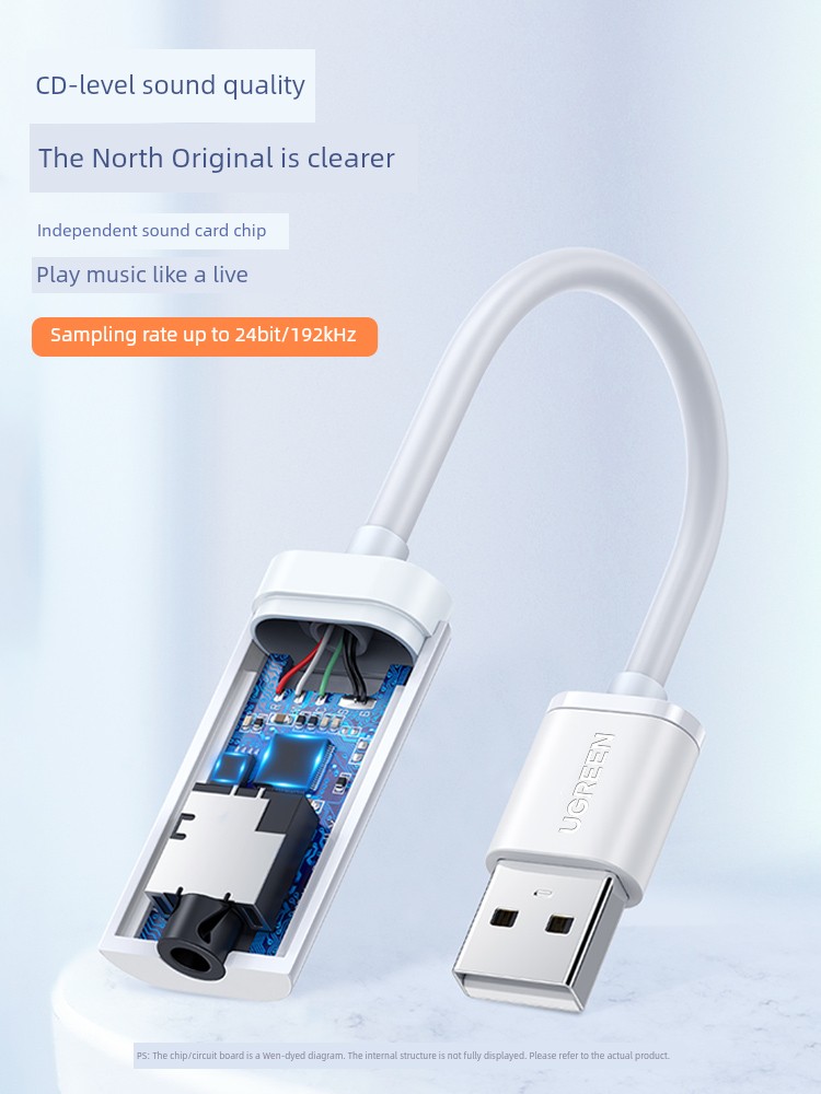 Green Link USB to 3.5mm Interface Connection Desktop Computer Laptop round Hole Plug Earphone Hole Microphone Headset Jack Converter Adapter Audio Cable Two-in-One 35mm External Sound Card