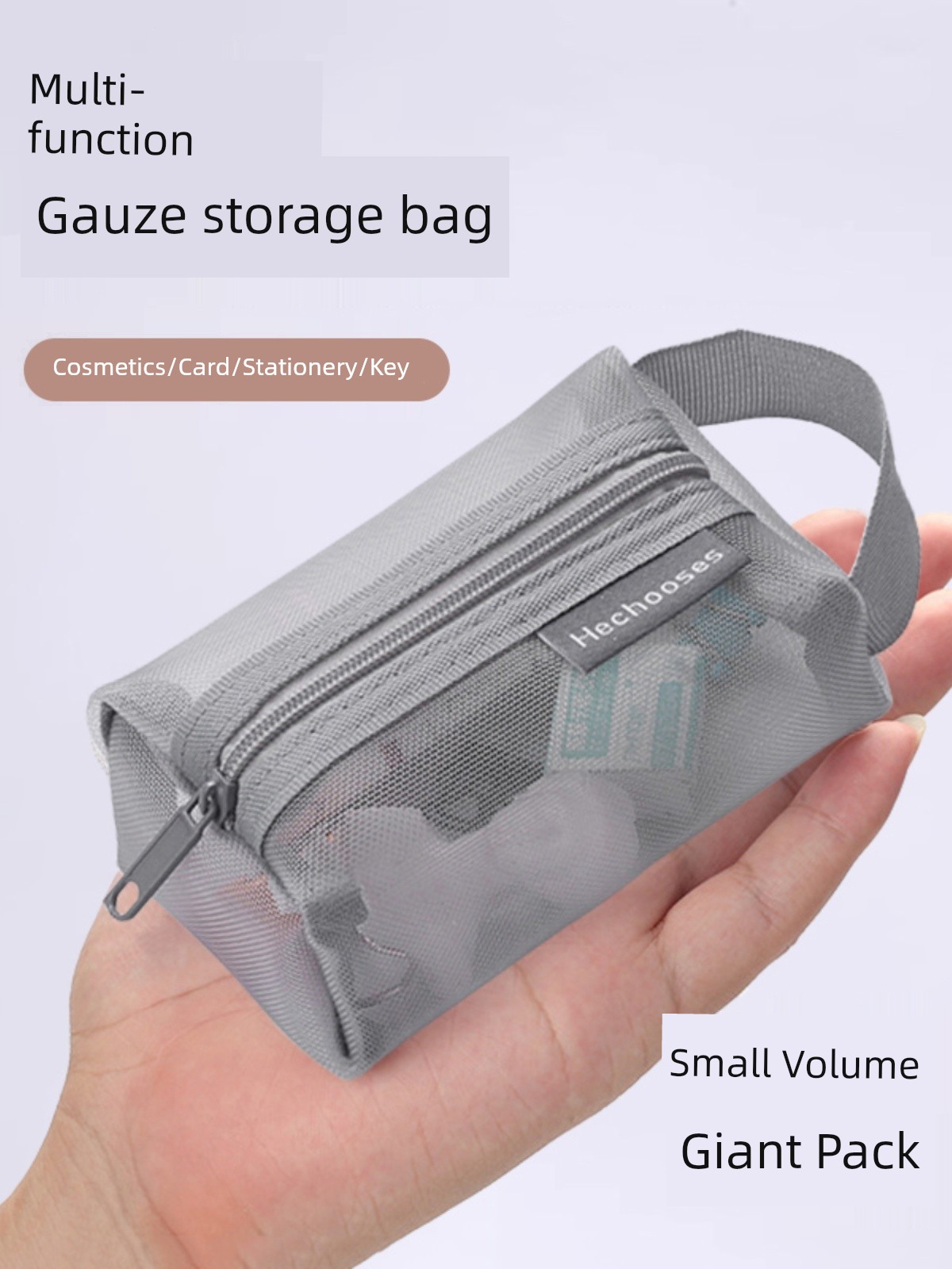 Multifunctional Mesh Storage Bag Three-Dimensional Square Bag Cosmetic Bag Large Capacity Change Key Card Bag Nylon Material