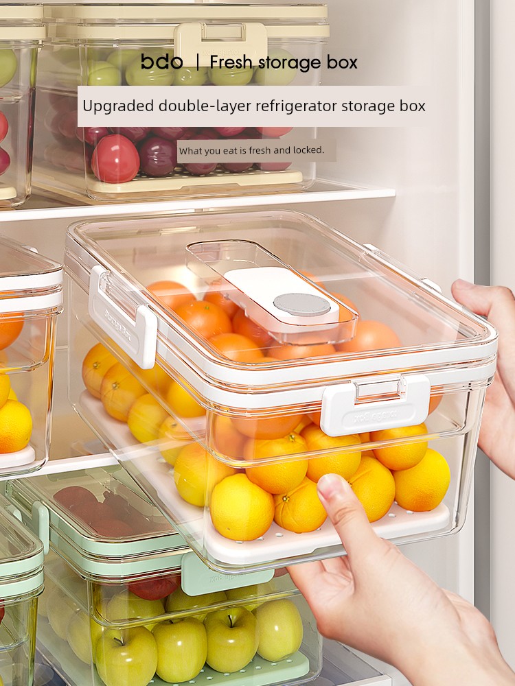 Refrigerator Storage Box Double-Layer Packing Crisper Food Grade Special Frozen Meat Fruit Vegetable Food Storage Refrigerated Box