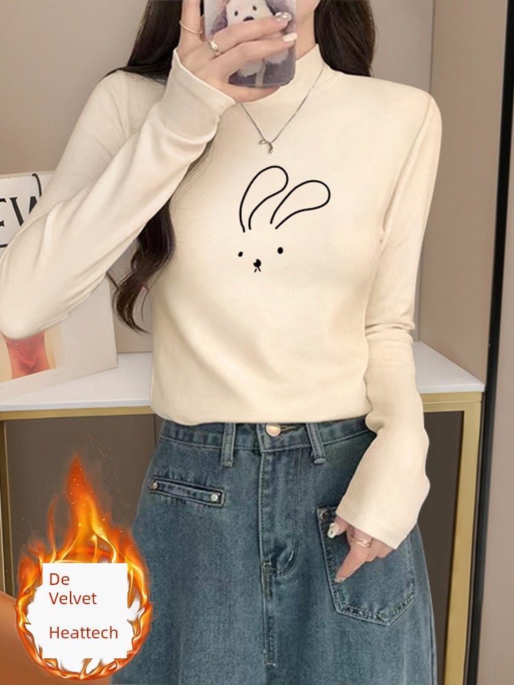 Women's Half Turtleneck Double-Sided Dralon Bottoming Shirt Slim Fit Long-Sleeved T-shirt Autumn and Winter Thickened, Sanded Fabric Heattech Inner Wear Blouse