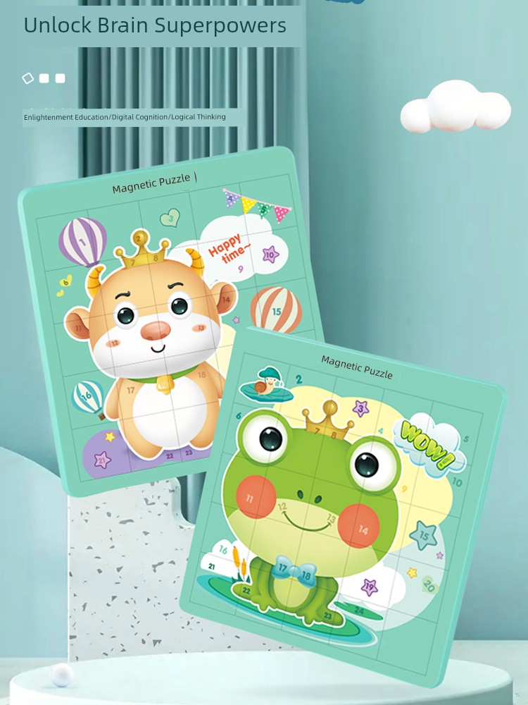 Kids Educational Toys Magnetic Digital Klotski Jiugongge Sudoku Animal Sliding Puzzle Elementary School Boy