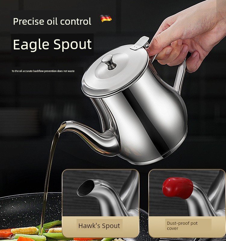 Stainless Steel Oiler Kettle Large Capacity For Home Stainless Steel Sauce Boat Oil Bottle with Strainer Thickened Oil Strainer Jug