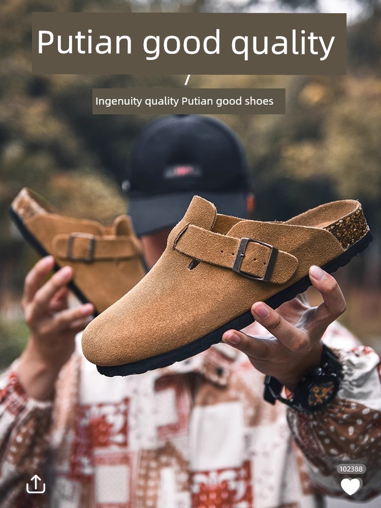 Fishing Birkenstock Women's Summer Half Slippers Men's Cork Closed-Toe Slippers Outwear Thick-Soled Leather Boken Sandals
