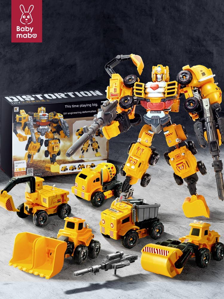 Kids Mecha Deformation Car Toy Engineering Vehicle Boy Fit Diamond Robot Transformation Warrior Fine Steel Boy