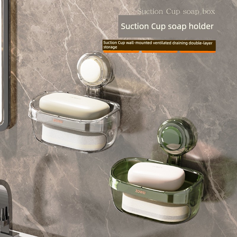 Sucker Soap Dish Wall-Mounted Punch-Free For Home-Gear Bathroom Wall Draining Rack Double Soap Box