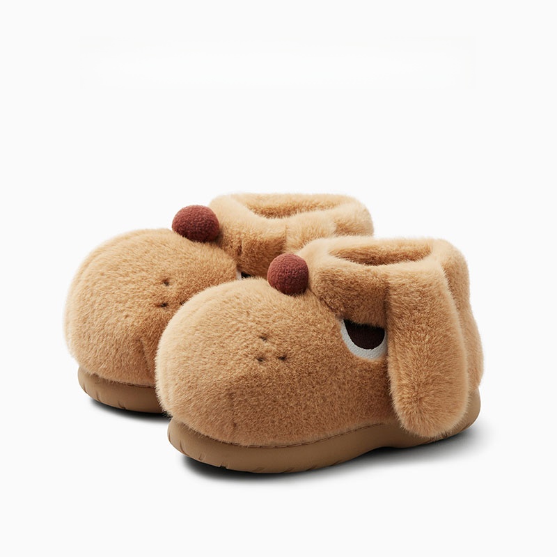 Chikoku Cute Puppy Cotton Shoes Women's Winter Home Non-Slip Cotton Slippers Bag Heel Heattech Couple Stuffed Cotton Boots Men