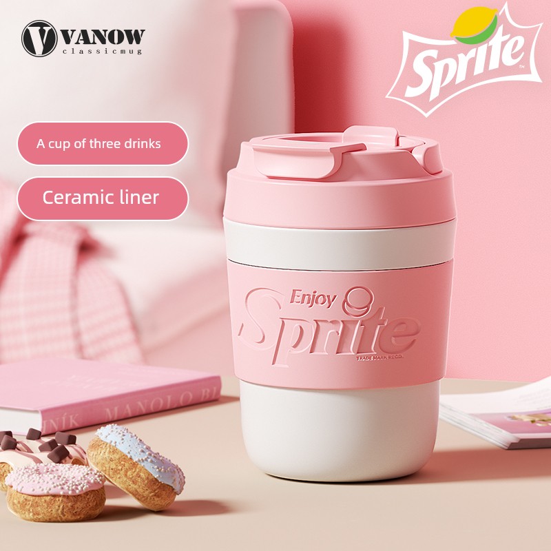 Vanow Sprite Joint-Name Thermos Cup Female Coffee Cup Accompanying Portable Ceramics Stainless Steel Straw Car Water Cup
