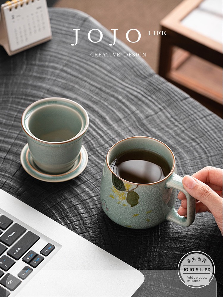Jojo's L. Pd. Clearstate. Borneol Hand Painted Jade Hare Mug with Lid Office | Description