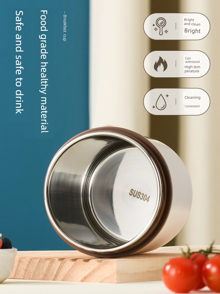 Vacuum Cup Good-looking Breakfast Porridge Cup 304 Stainless Steel Soup Pot Oat Soybean Milk Small Portable Cup Soup Cups