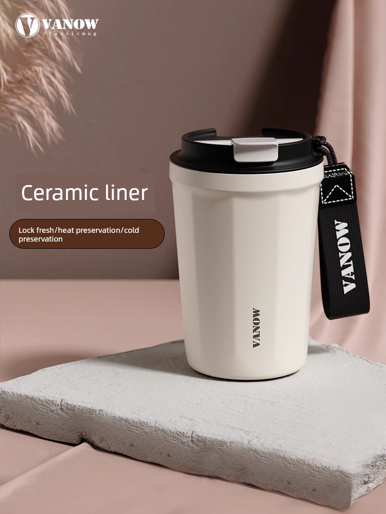 British Vanow Coffee Thermos Cup 2025 New Arrival Men Female Portable Ceramics Liner Mark Accompanying Water Cup