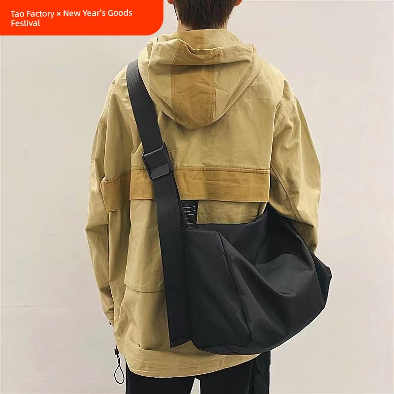 Hong Kong Style Simple Crossbody Bag Female All-Matching Messenger Bag Large Capacity Student Shoulder Bag Nylon Fitness Men's Backpack Waterproof