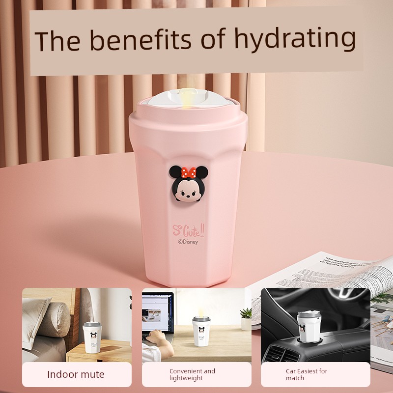 Suitable for Disney Humidifier Strawberry Bear Minnie Portable Vehicle-Mounted Charging Office Desk Surface Panel Indoor Mute