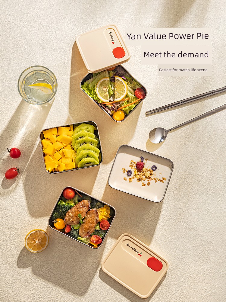 Modern Housewife Cherry Stainless Steel Insulated Lunch Box Office Worker Only for Pupils Microwave Oven Heating Bento Lunch Box