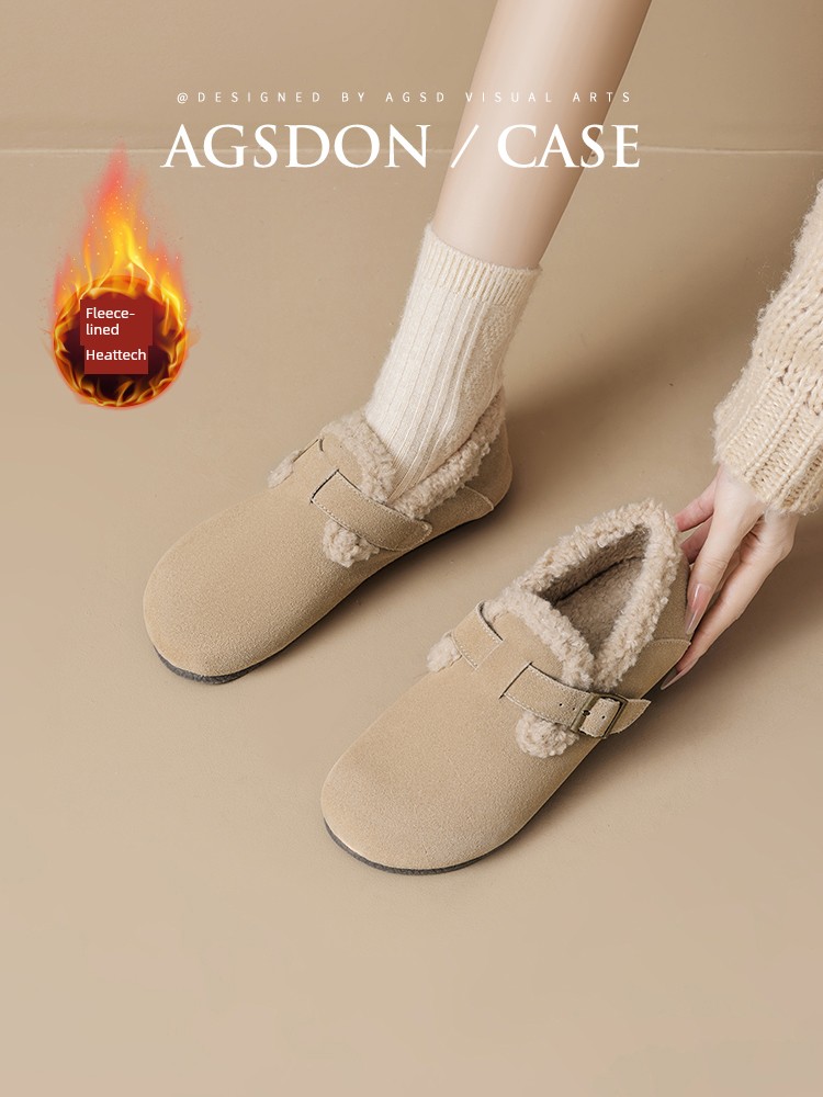 Augusto Flats Birkenstock Female 2024 New Arrival Fall and Winter Velvet Warm Cotton Shoes Work Clothing Slip-on Fluffy Shoes