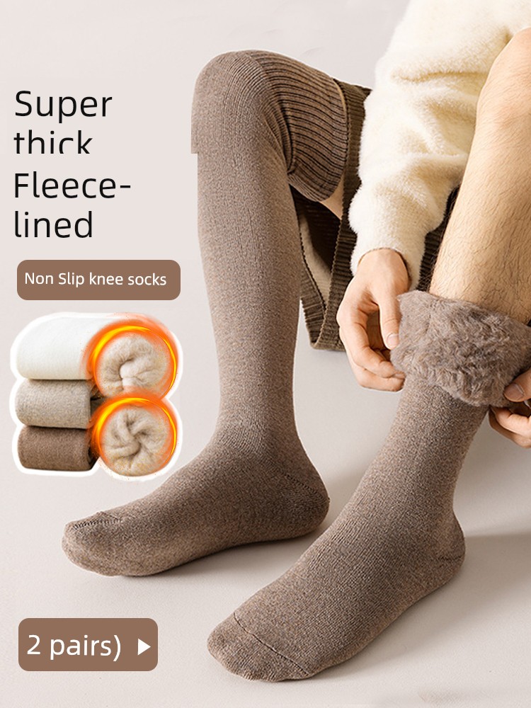 Men's Thick Socks Autumn and Winter Fleece-lined Warm Hose Knee Socks Men's Winter Thickened Terry Knee Pad Boots\n HOLD-UPS