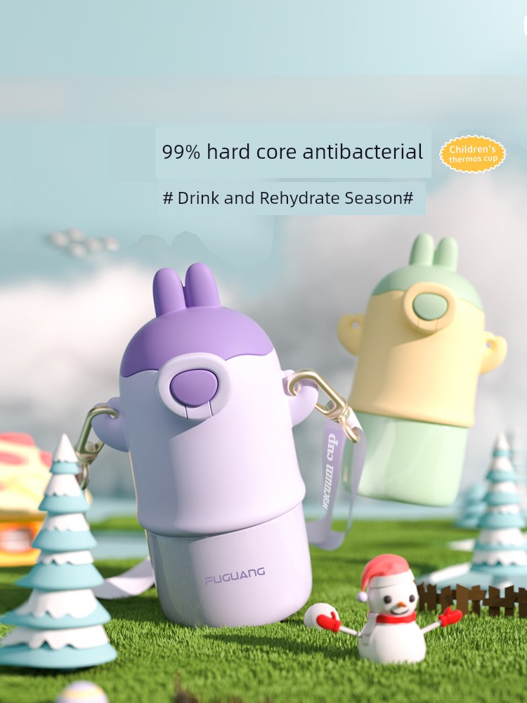 Fuguang Children's Thermos Cup with Straw Female Student Water Cup Good-looking Cup Cute Convenient Kettle for School